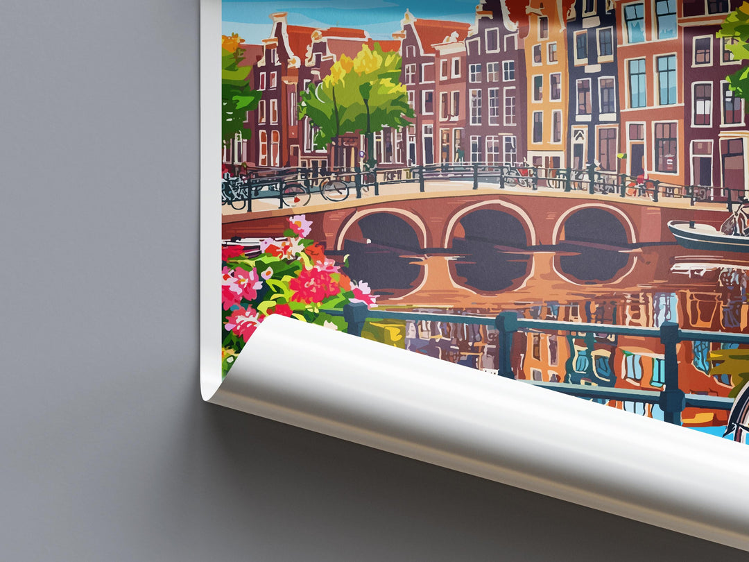 Amsterdam Travel Print Netherlands Wall Art Cityscape Poster Canal Decor Gift for Europe Lover Dutch Architecture Art Print