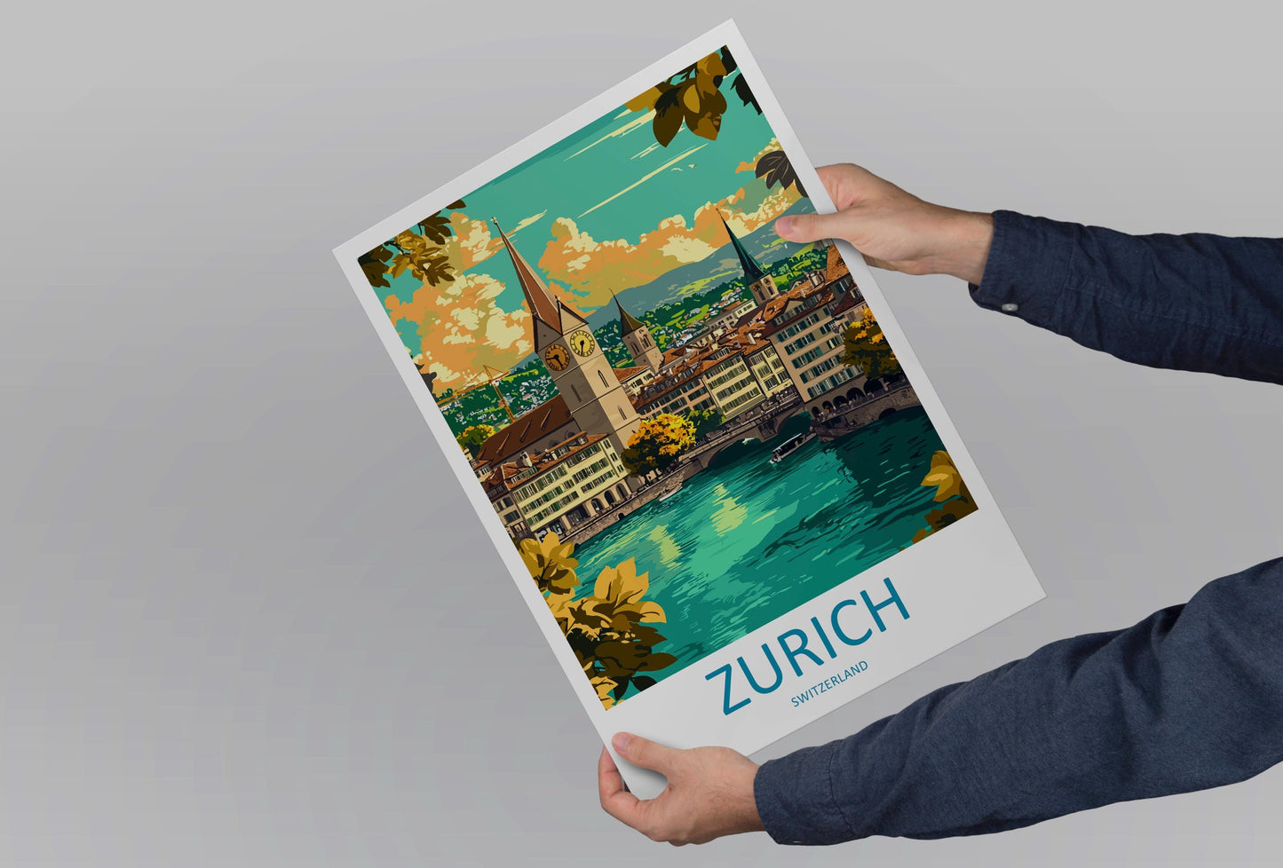 Zurich Travel Print Switzerland Wall Art Cityscape Poster Lake Zurich Decor Gift for Europe Lover Swiss Architecture Art