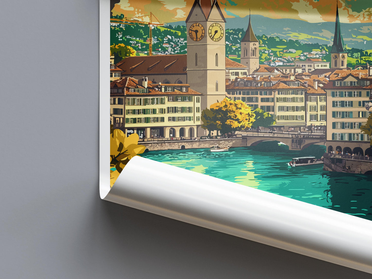 Zurich Travel Print Switzerland Wall Art Cityscape Poster Lake Zurich Decor Gift for Europe Lover Swiss Architecture Art