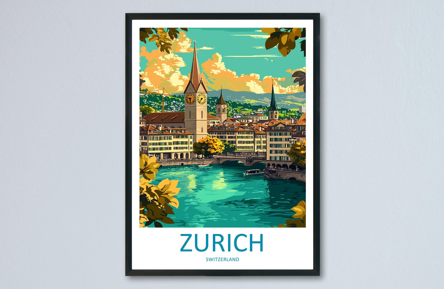 Zurich Travel Print Switzerland Wall Art Cityscape Poster Lake Zurich Decor Gift for Europe Lover Swiss Architecture Art