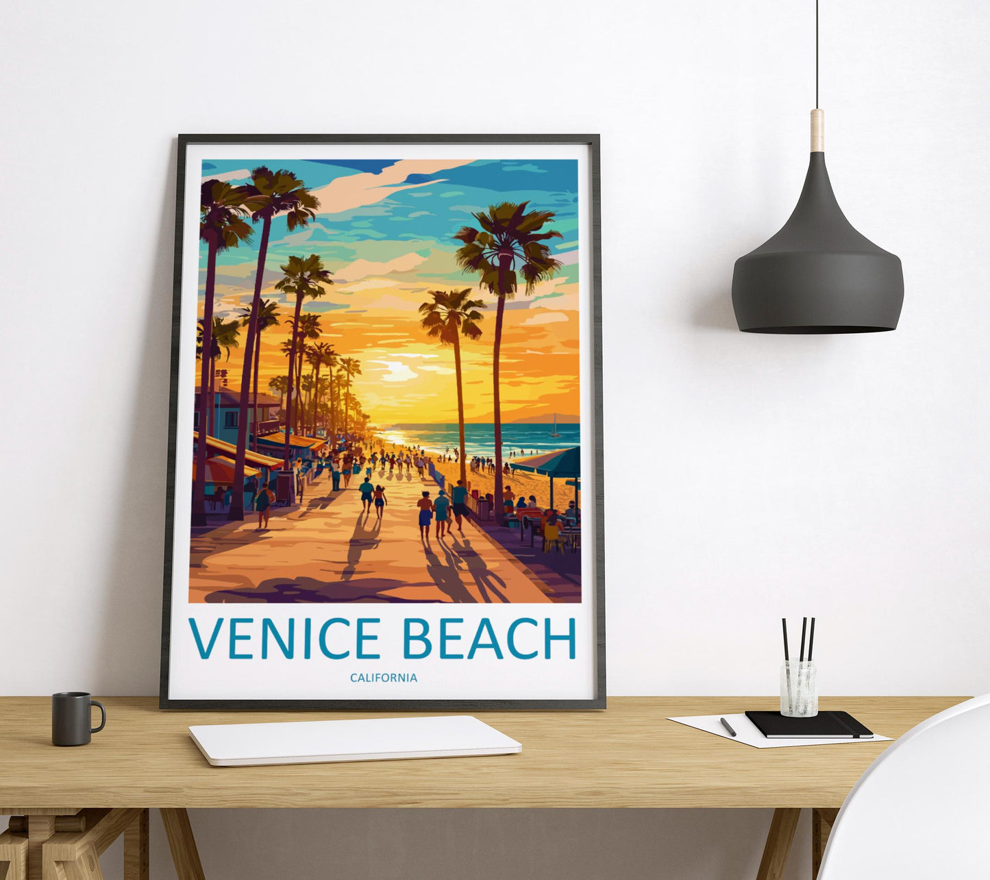 Venice Beach Travel Print California Wall Art Coastal Poster Urban Decor Gift for Beach Lover LA Boardwalk Landscape Art