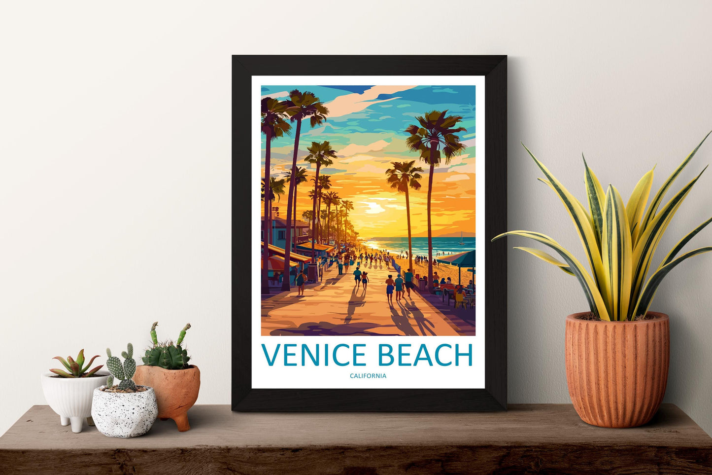 Venice Beach Travel Print California Wall Art Coastal Poster Urban Decor Gift for Beach Lover LA Boardwalk Landscape Art