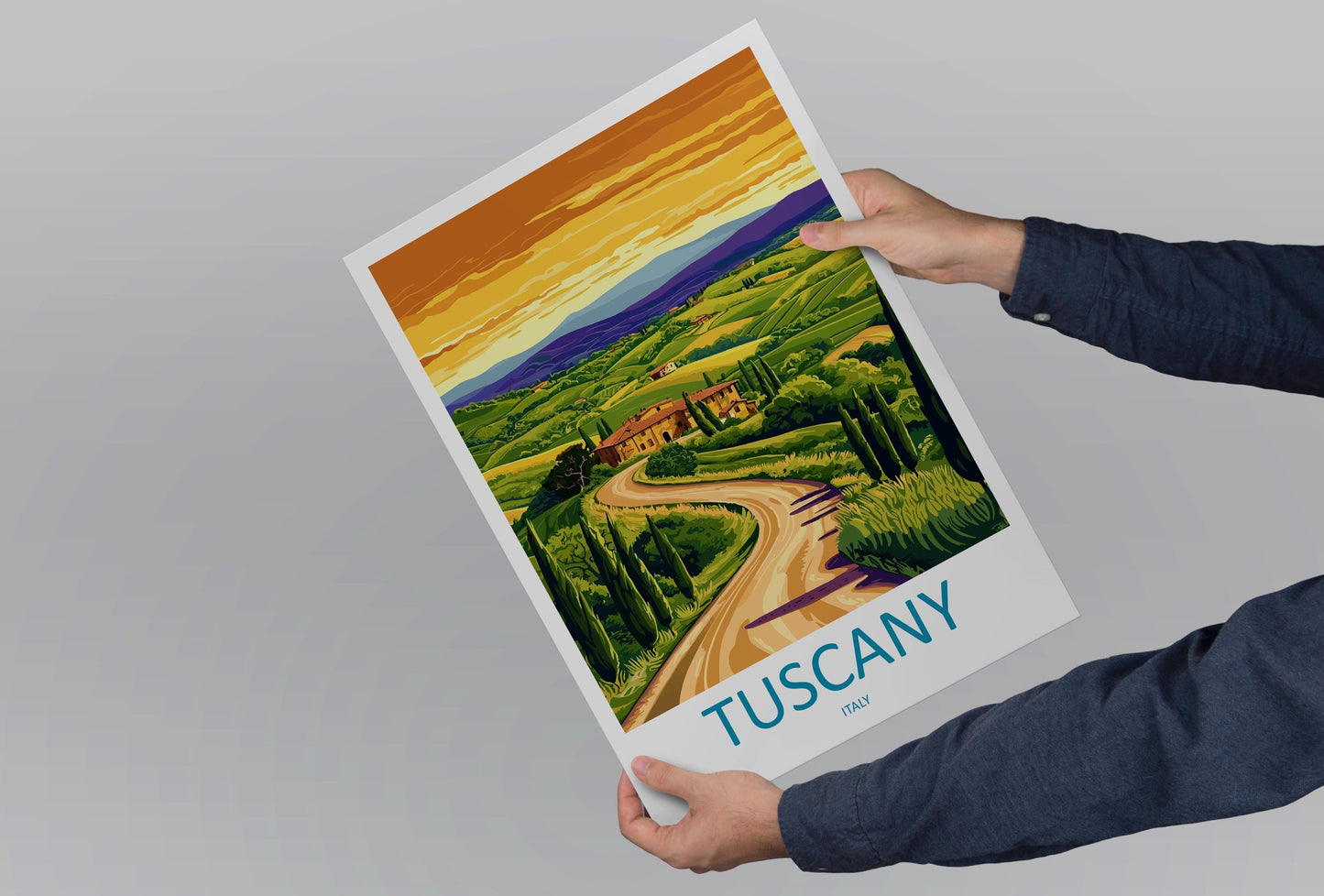 Tuscany Travel Print Italy Wall Art Countryside Landscape Poster Rustic Decor Gift for Wine Lover Scenic Village Art Print