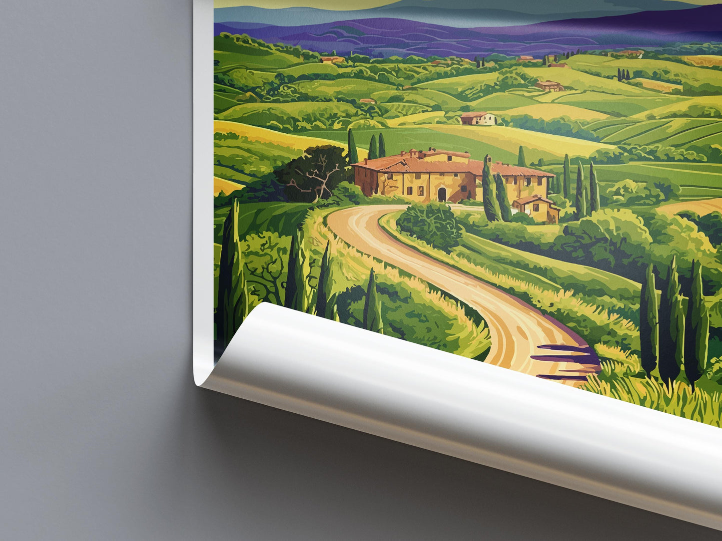 Tuscany Travel Print Italy Wall Art Countryside Landscape Poster Rustic Decor Gift for Wine Lover Scenic Village Art Print