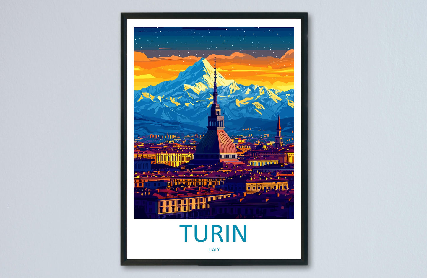 Turin Travel Print Italy Wall Art Cityscape Poster Historic Decor Gift for Architecture Lover Piedmont Landscape Art Print