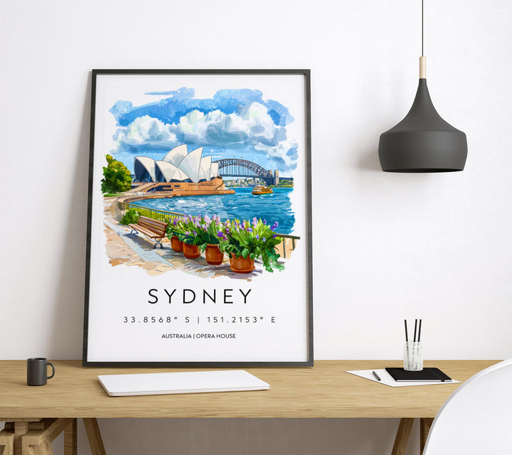 Sydney Watercolor Poster Sydney Travel Print Sydney Wall Art Sydney Cityscape Painting Sydney Souvenir Australia Decor