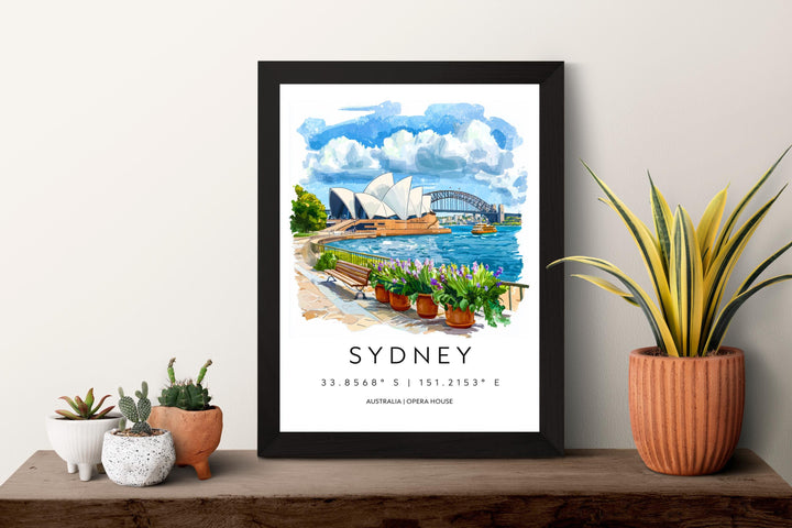 Sydney Watercolor Poster Sydney Travel Print Sydney Wall Art Sydney Cityscape Painting Sydney Souvenir Australia Decor