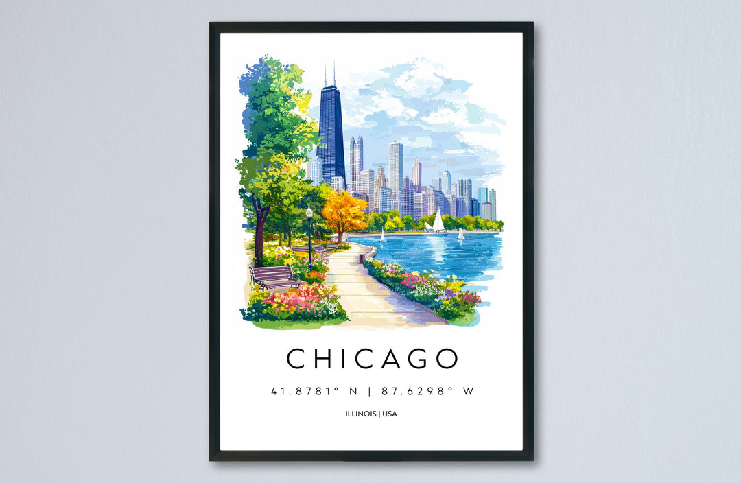 Chicago Watercolor Poster Chicago Travel Print Chicago Wall Art Chicago Cityscape Painting Chicago Souvenir USA Decor