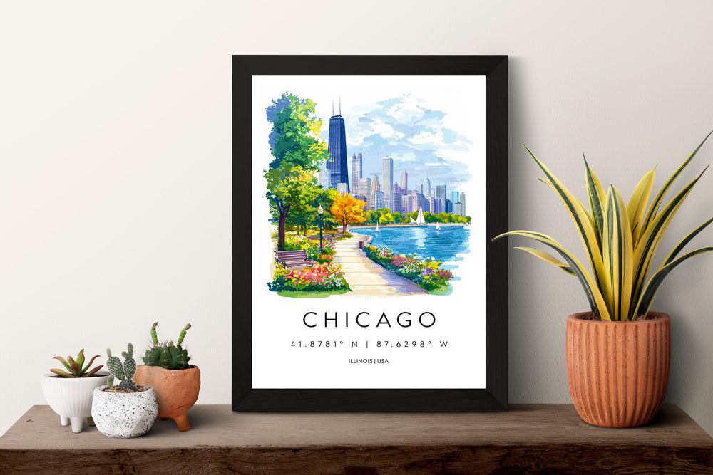 Chicago Watercolor Poster Chicago Travel Print Chicago Wall Art Chicago Cityscape Painting Chicago Souvenir USA Decor
