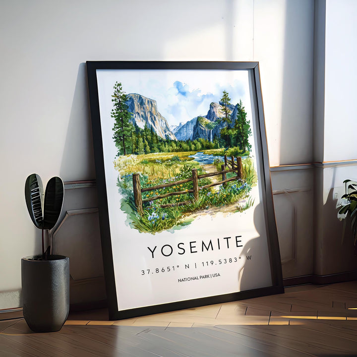 Yosemite Watercolor Poster Yosemite Travel Print Yosemite Wall Art Yosemite Landscape Painting Yosemite Souvenir USA Decor