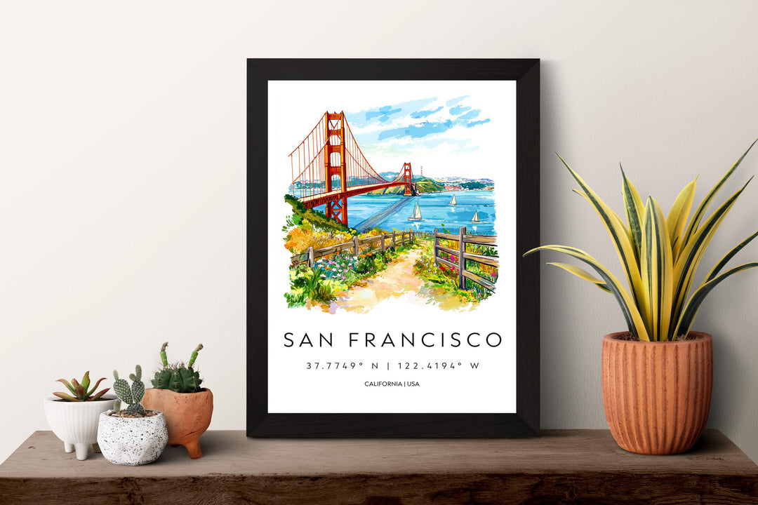 San Francisco Watercolor Poster San Francisco Travel Print San Francisco Wall Art San Francisco Painting San Francisco Souvenir USA Decor