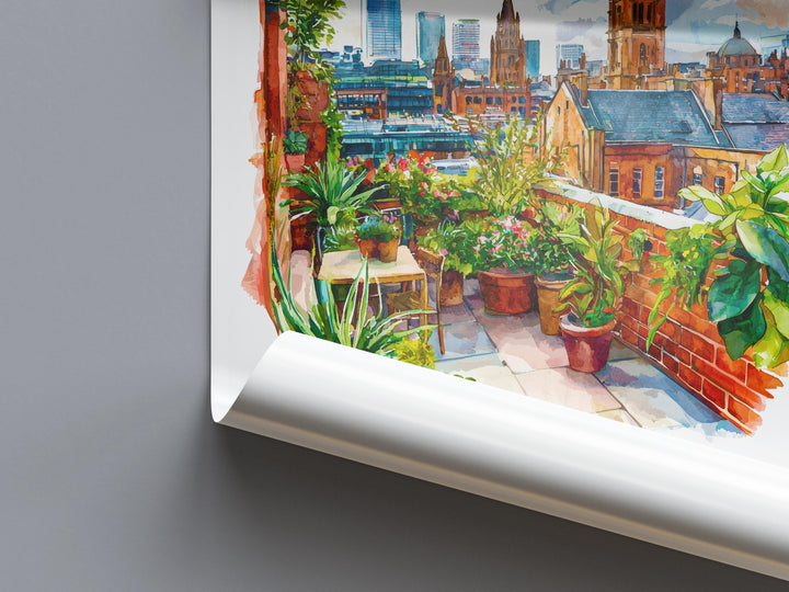Manchester Watercolor Poster Manchester Travel Print Manchester Wall Art Manchester Cityscape Painting Manchester Souvenir UK Decor