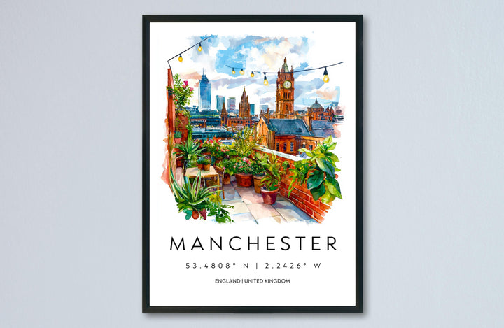 Manchester Watercolor Poster Manchester Travel Print Manchester Wall Art Manchester Cityscape Painting Manchester Souvenir UK Decor