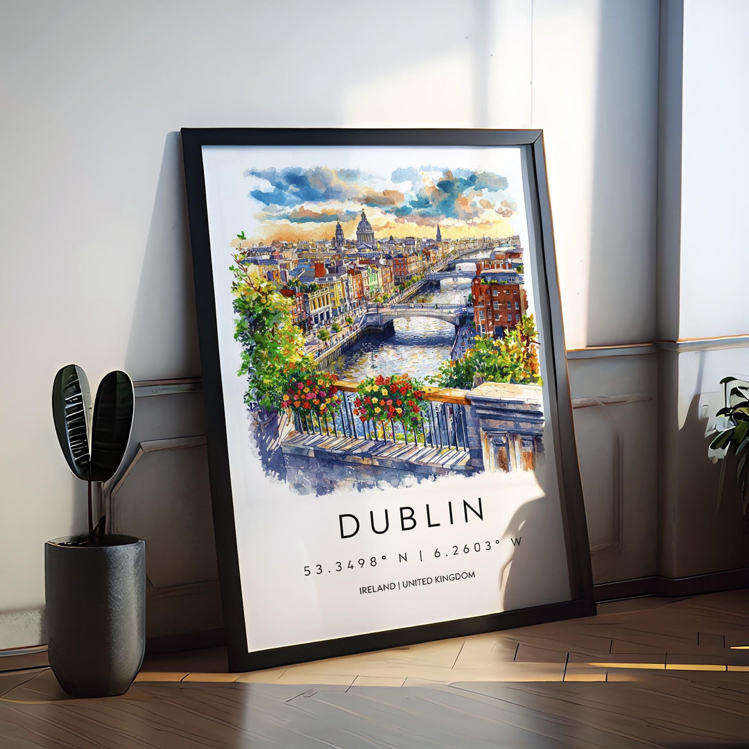 Dublin Watercolor Poster Dublin Travel Print Dublin Wall Art Dublin Cityscape Painting Dublin Souvenir Ireland Decor
