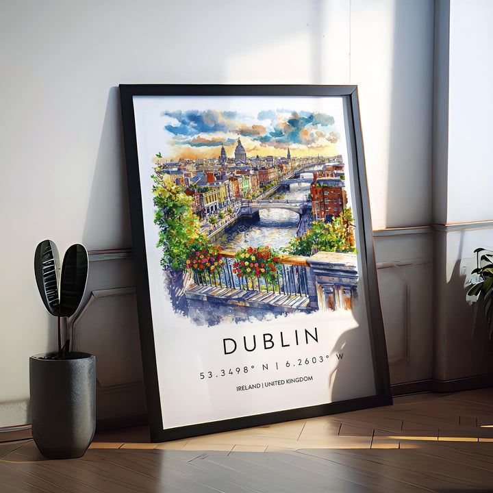 Dublin Watercolor Poster Dublin Travel Print Dublin Wall Art Dublin Cityscape Painting Dublin Souvenir Ireland Decor