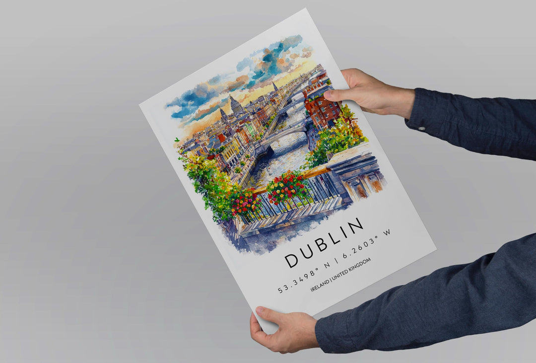 Dublin Watercolor Poster Dublin Travel Print Dublin Wall Art Dublin Cityscape Painting Dublin Souvenir Ireland Decor