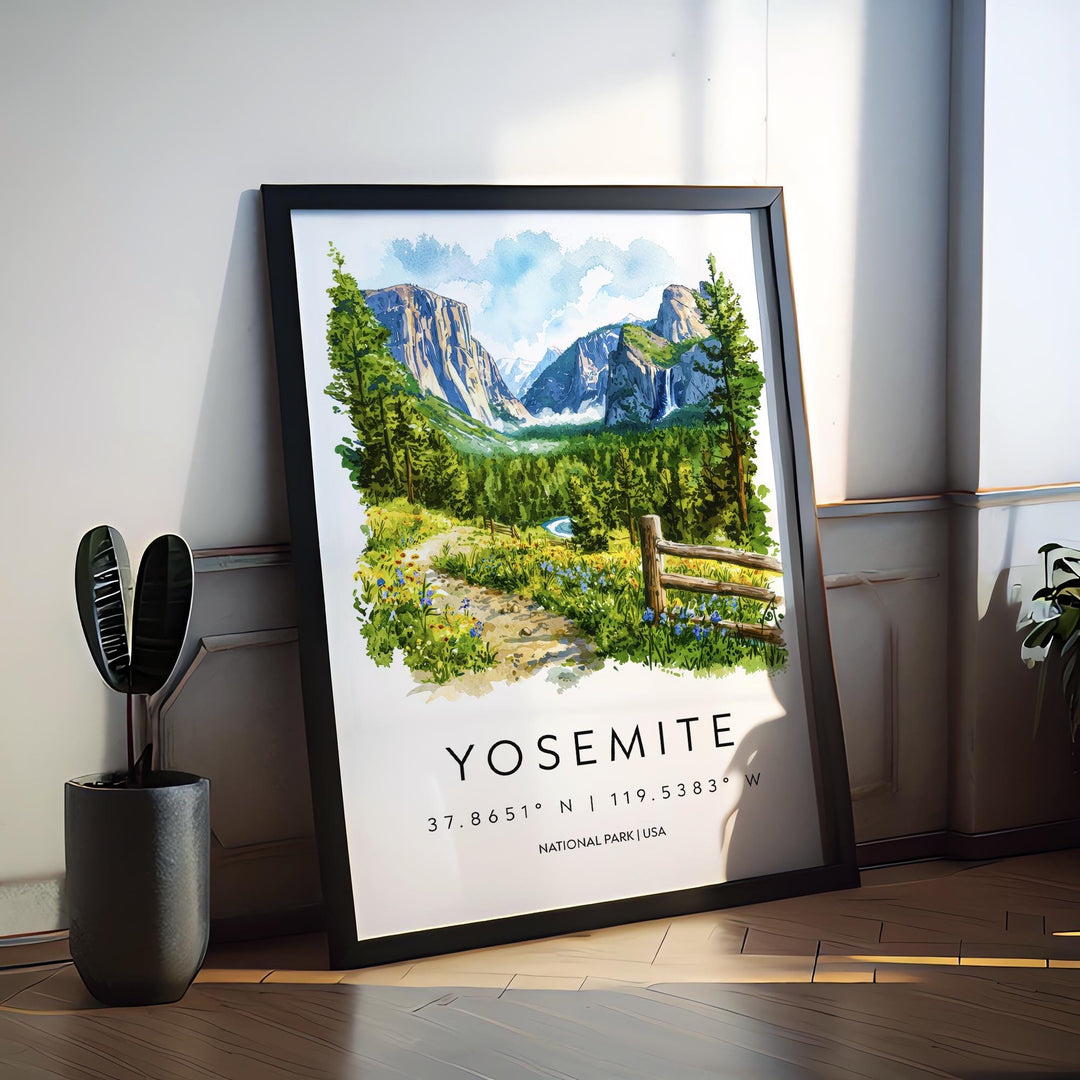 Yosemite Watercolor Poster Yosemite Travel Print Yosemite Wall Art Yosemite Landscape Painting Yosemite Souvenir USA Decor