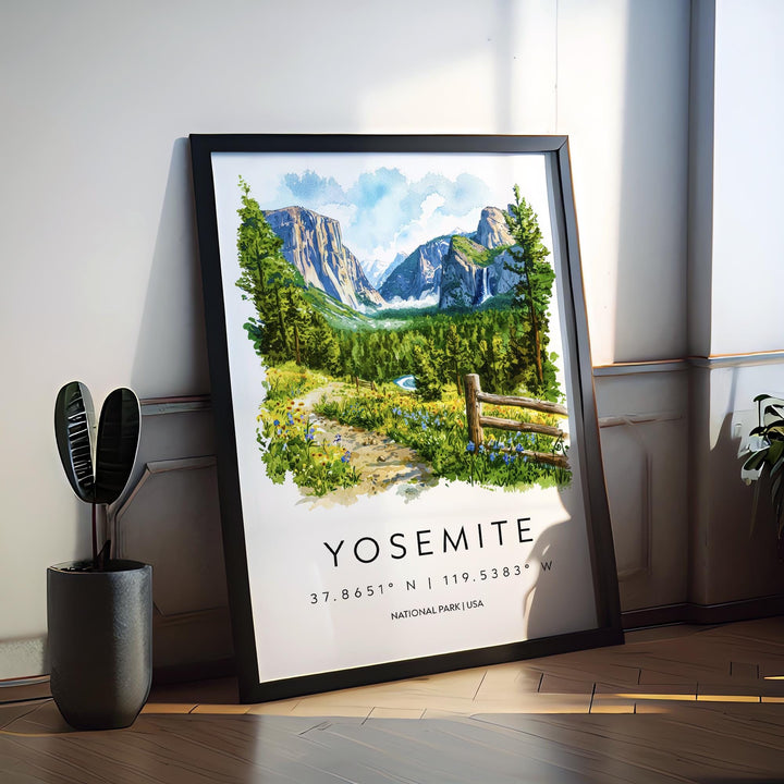 Yosemite Watercolor Poster Yosemite Travel Print Yosemite Wall Art Yosemite Landscape Painting Yosemite Souvenir USA Decor