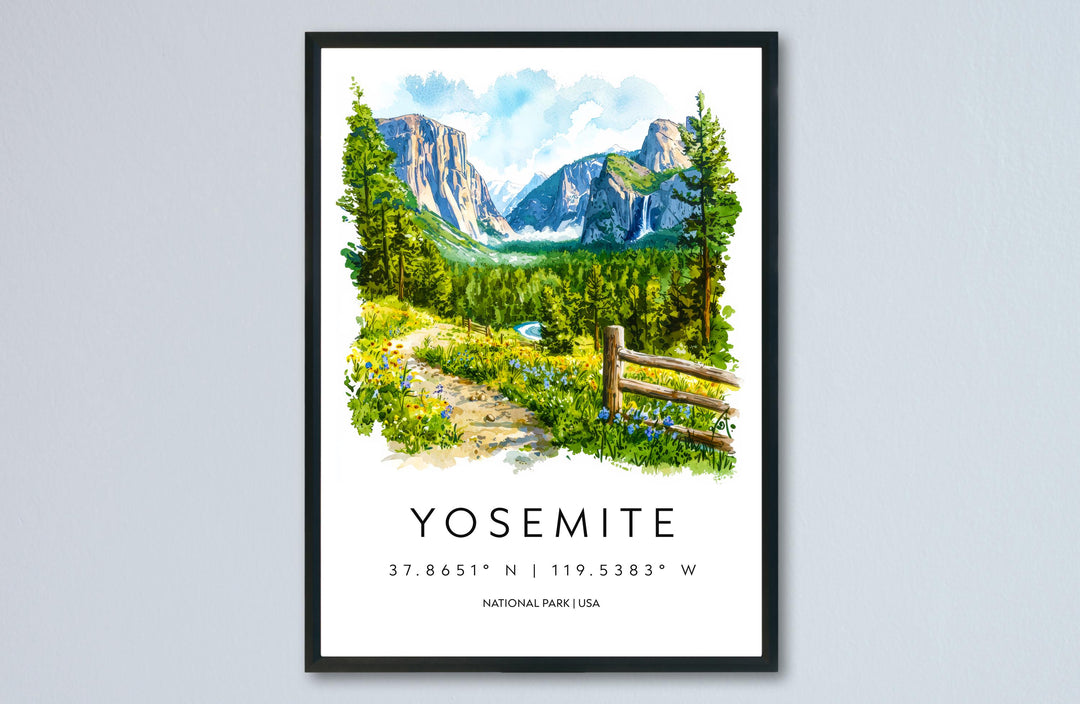 Yosemite Watercolor Poster Yosemite Travel Print Yosemite Wall Art Yosemite Landscape Painting Yosemite Souvenir USA Decor
