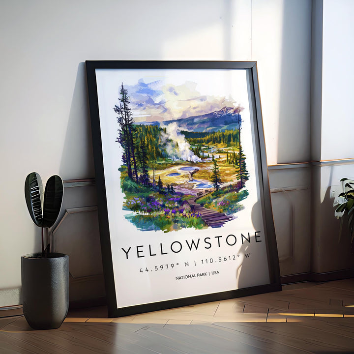 Yellowstone Watercolor Poster Yellowstone Travel Print Yellowstone Wall Art Yellowstone Landscape Painting Yellowstone Souvenir USA Decor