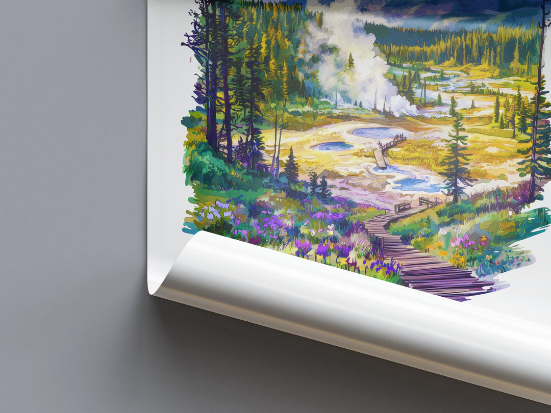 Yellowstone Watercolor Poster Yellowstone Travel Print Yellowstone Wall Art Yellowstone Landscape Painting Yellowstone Souvenir USA Decor