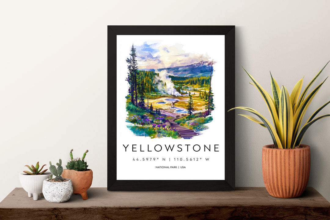Yellowstone Watercolor Poster Yellowstone Travel Print Yellowstone Wall Art Yellowstone Landscape Painting Yellowstone Souvenir USA Decor