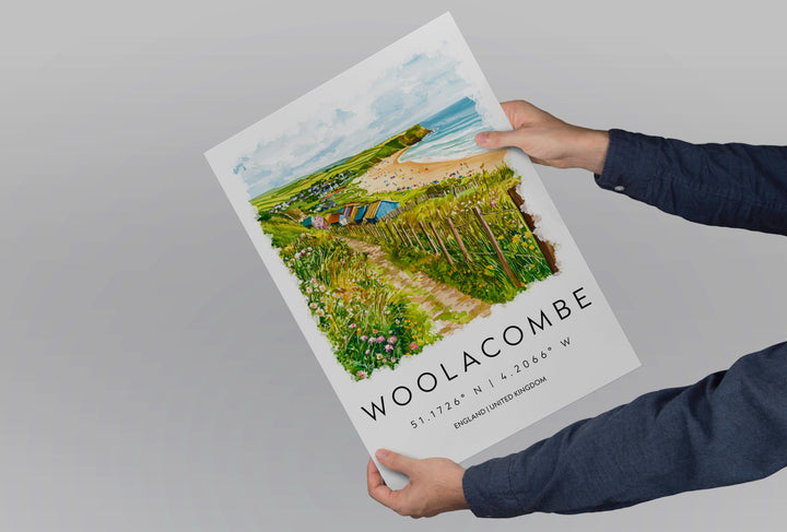 Woolacombe Watercolor Poster Woolacombe Travel Print Woolacombe Wall Art Woolacombe Beach Painting Woolacombe Souvenir UK Decor