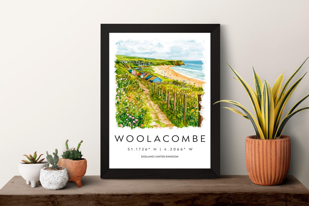 Woolacombe Watercolor Poster Woolacombe Travel Print Woolacombe Wall Art Woolacombe Beach Painting Woolacombe Souvenir UK Decor