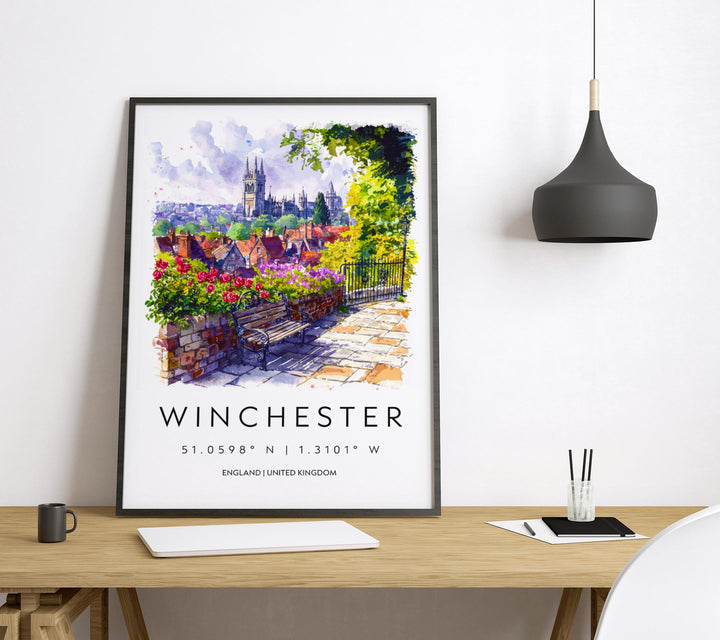 Winchester Watercolor Poster Winchester Travel Print Winchester Wall Art Winchester Cityscape Painting Winchester Souvenir UK Decor
