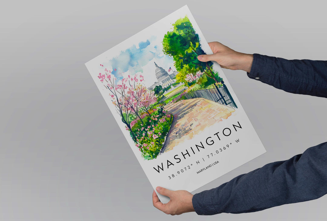 Washington DC Watercolor Poster Washington DC Travel Print Washington dc Wall Art Washington dc Painting Washington dc Souvenir USA Decor