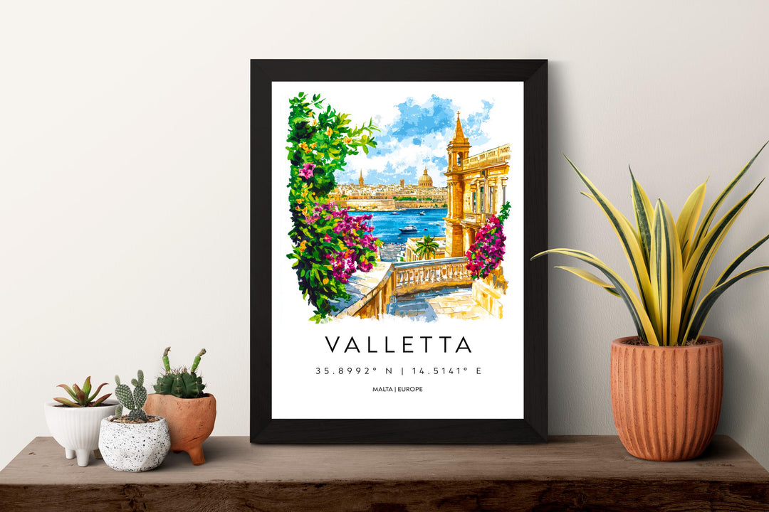 Valletta Watercolor Poster Valletta Travel Print Valletta Wall Art Valletta Cityscape Painting Valletta Souvenir Malta Decor