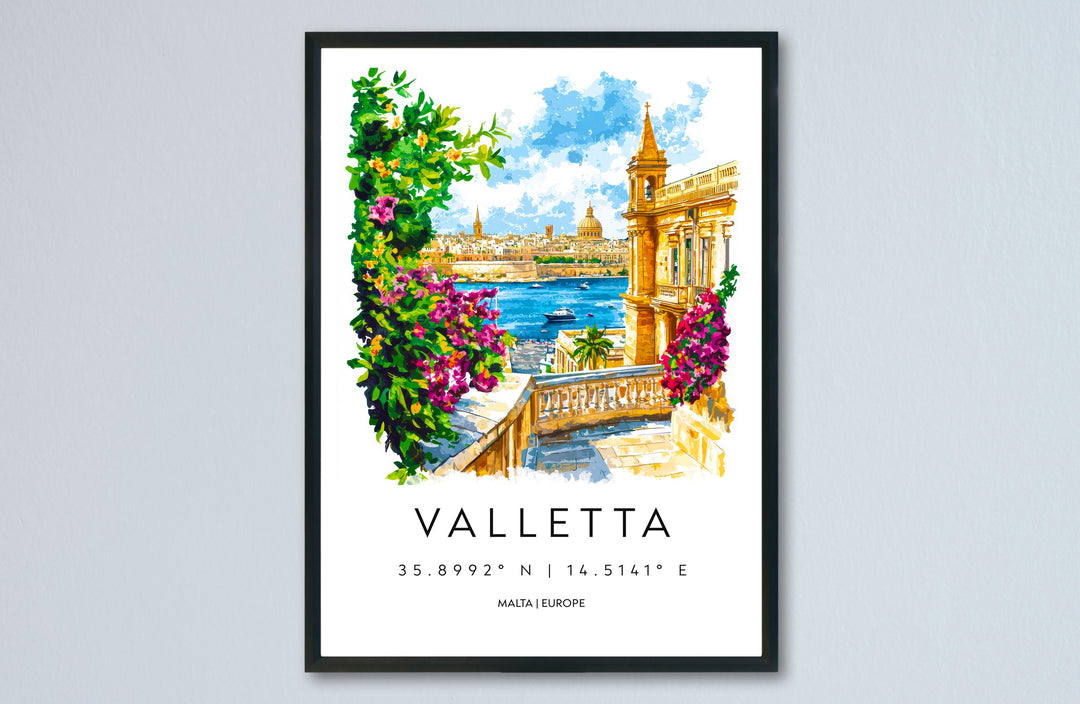 Valletta Watercolor Poster Valletta Travel Print Valletta Wall Art Valletta Cityscape Painting Valletta Souvenir Malta Decor