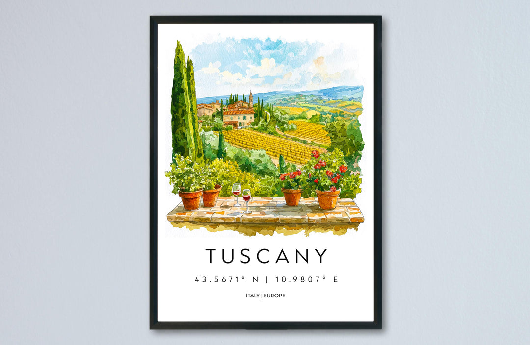 Tuscany Watercolor Poster Tuscany Travel Print Tuscany Wall Art Tuscany Landscape Painting Tuscany Souvenir Italy Decor