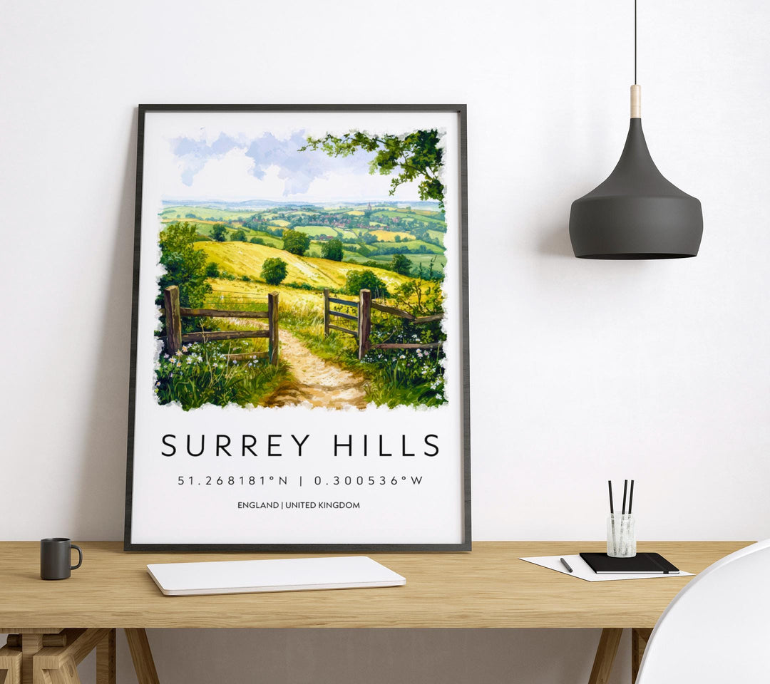 Surrey Hills Watercolor Poster Surrey Hills Travel Print Surrey Hills Wall Art Surrey Hills Landscape Painting Surrey Hills Souvenir UK Deco