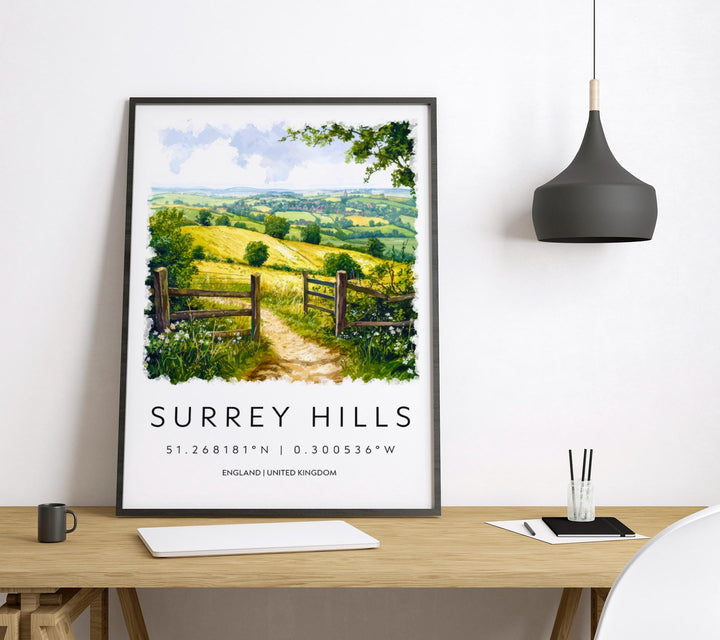 Surrey Hills Watercolor Poster Surrey Hills Travel Print Surrey Hills Wall Art Surrey Hills Landscape Painting Surrey Hills Souvenir UK Deco