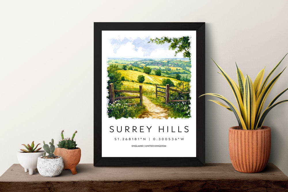 Surrey Hills Watercolor Poster Surrey Hills Travel Print Surrey Hills Wall Art Surrey Hills Landscape Painting Surrey Hills Souvenir UK Deco