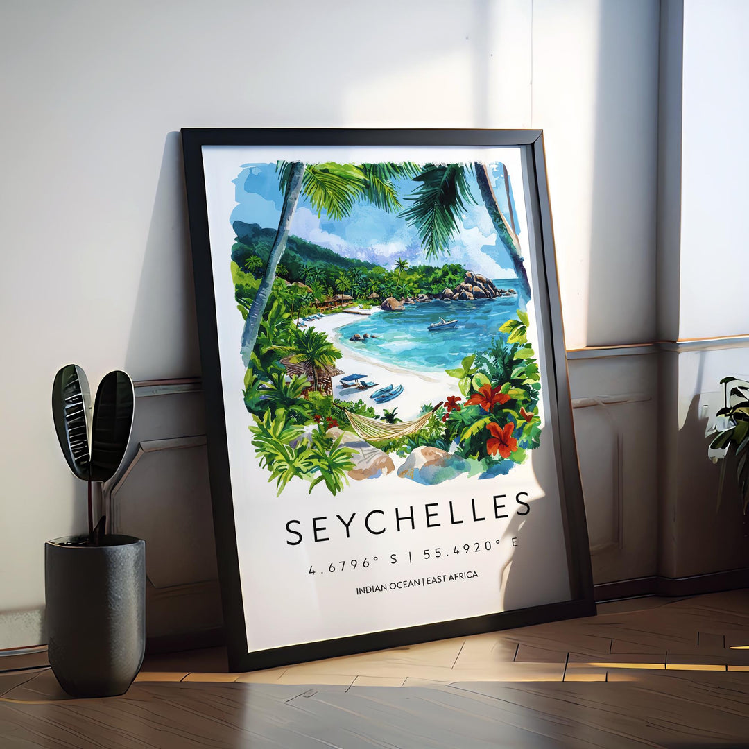 Seychelles Watercolor Poster Seychelles Travel Print Seychelles Wall Art Seychelles Beach Painting Seychelles Souvenir Island Decor