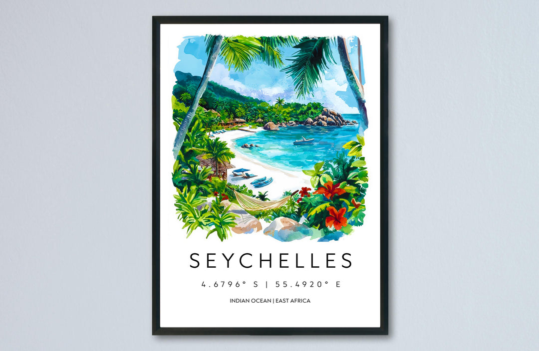 Seychelles Watercolor Poster Seychelles Travel Print Seychelles Wall Art Seychelles Beach Painting Seychelles Souvenir Island Decor