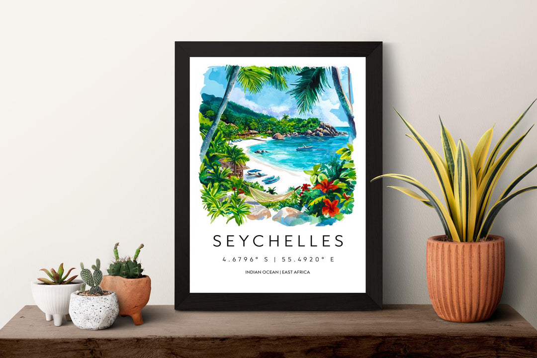 Seychelles Watercolor Poster Seychelles Travel Print Seychelles Wall Art Seychelles Beach Painting Seychelles Souvenir Island Decor
