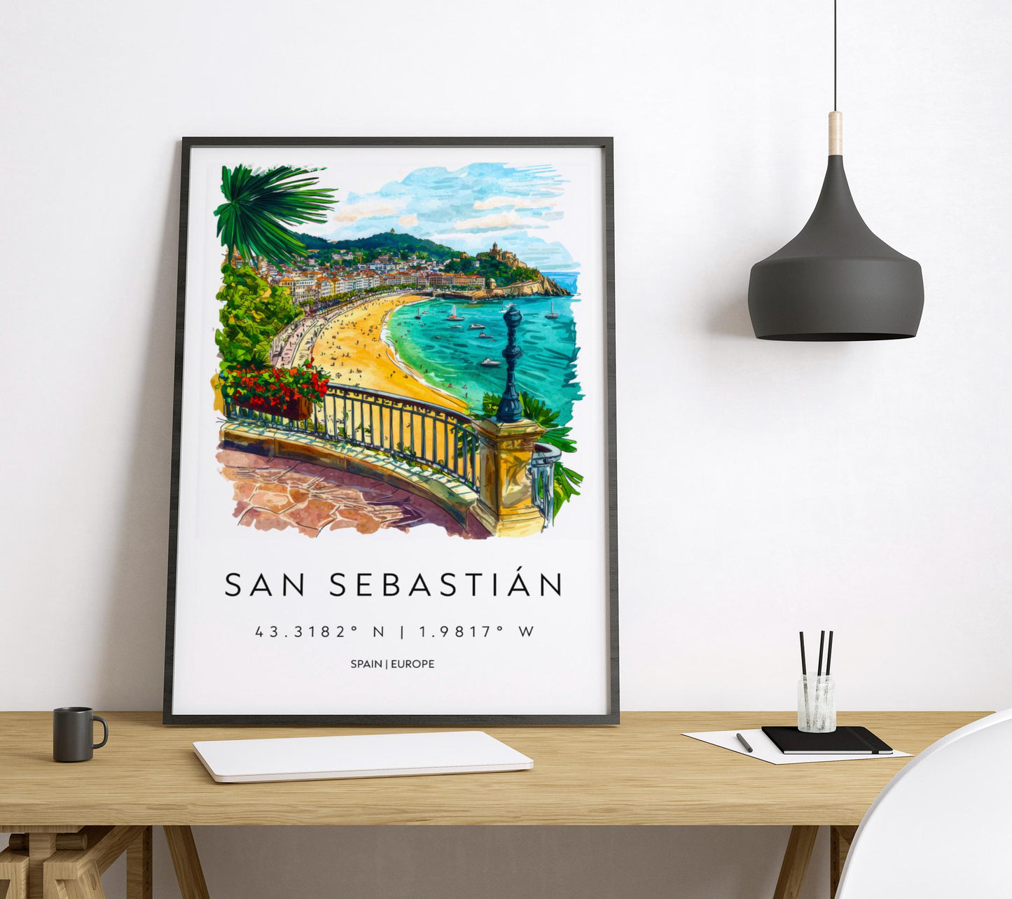 San Sebastián Watercolor Poster San Sebastián Travel Print San Sebastián Wall Art San Sebastián Cityscape Painting San Sebastián Souvenir