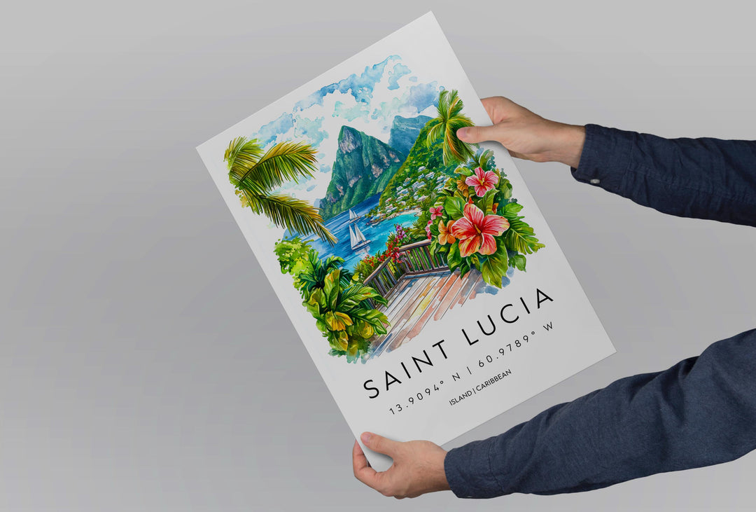 Saint Lucia Watercolor Poster Saint Lucia Travel Print Saint Lucia Wall Art Saint Lucia Landscape Painting Saint Lucia Souvenir Caribbean