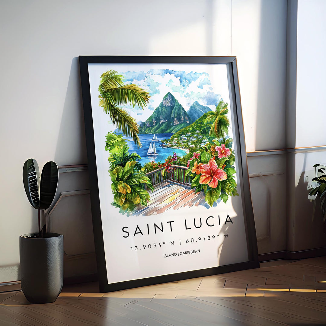 Saint Lucia Watercolor Poster Saint Lucia Travel Print Saint Lucia Wall Art Saint Lucia Landscape Painting Saint Lucia Souvenir Caribbean
