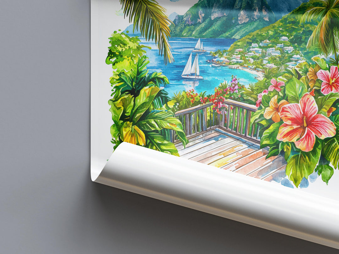 Saint Lucia Watercolor Poster Saint Lucia Travel Print Saint Lucia Wall Art Saint Lucia Landscape Painting Saint Lucia Souvenir Caribbean