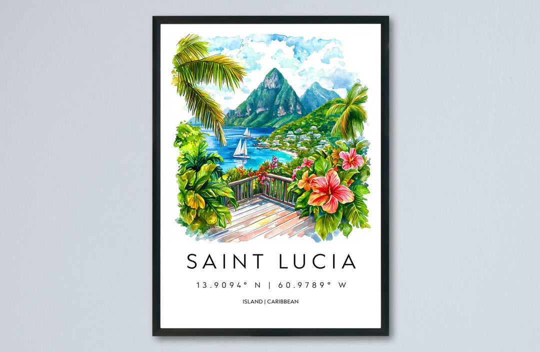 Saint Lucia Watercolor Poster Saint Lucia Travel Print Saint Lucia Wall Art Saint Lucia Landscape Painting Saint Lucia Souvenir Caribbean