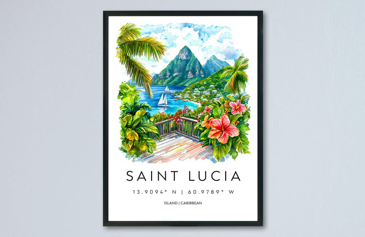 Saint Lucia Watercolor Poster Saint Lucia Travel Print Saint Lucia Wall Art Saint Lucia Landscape Painting Saint Lucia Souvenir Caribbean