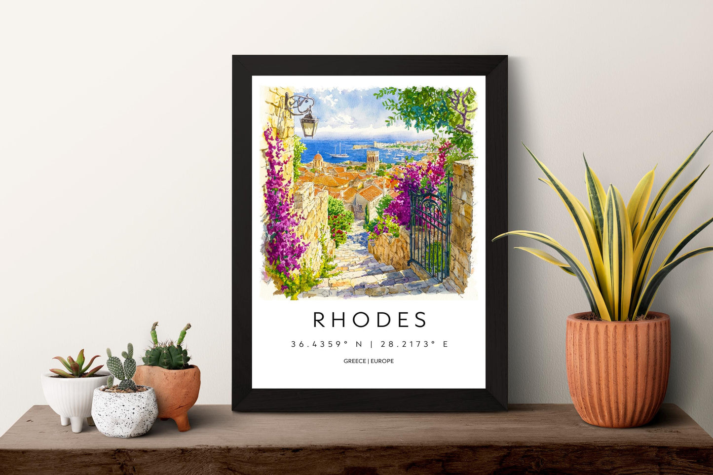 Rhodes Watercolor Poster Rhodes Travel Print Rhodes Wall Art Rhodes Cityscape Painting Rhodes Souvenir Greece Island Decor