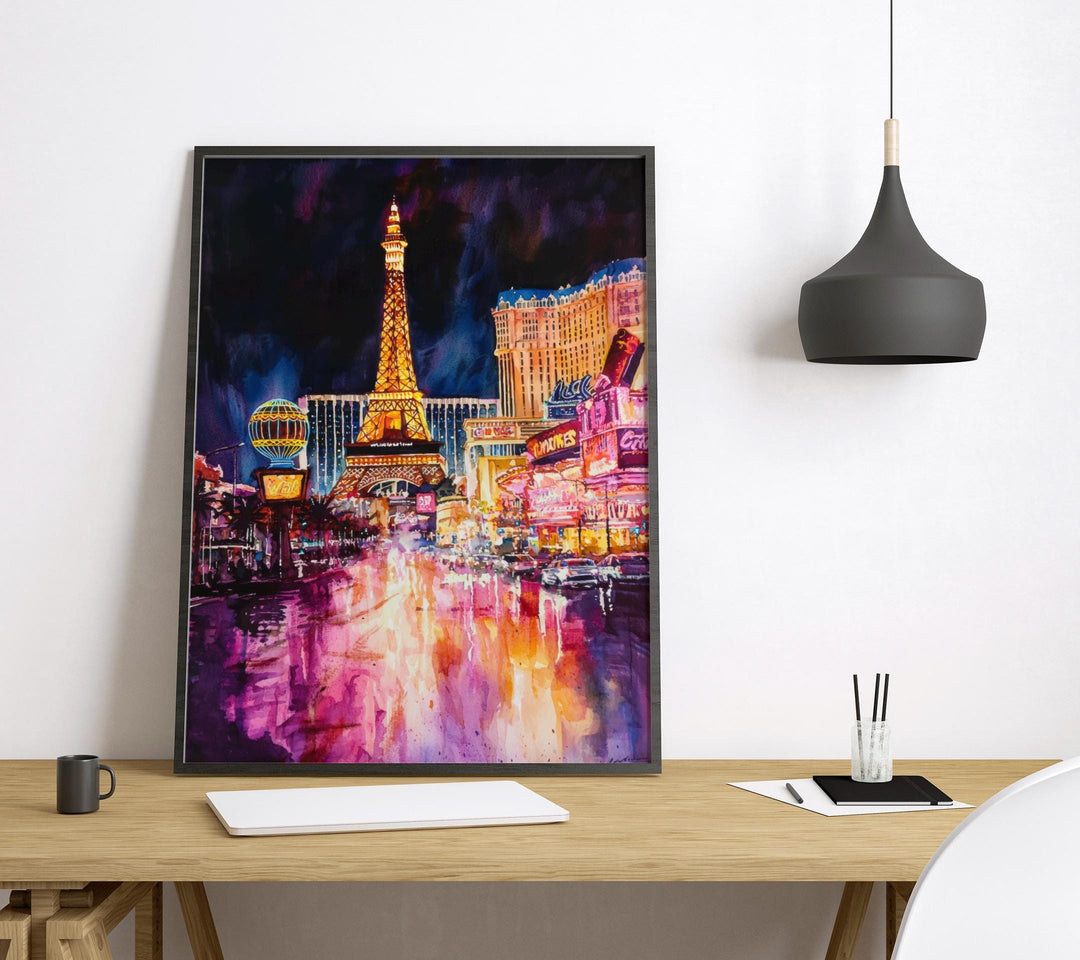 Las Vegas Watercolor Poster Las Vegas Travel Print Las Vegas Wall Art Las Vegas Cityscape Painting Las Vegas Souvenir USA Decor