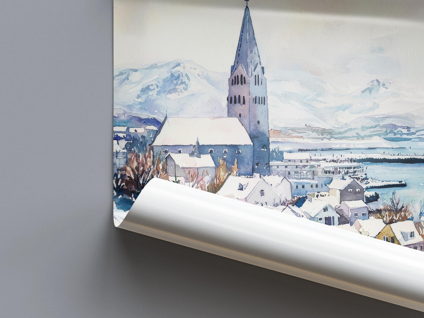 Reykjavik Watercolor Poster Reykjavik Travel Print Reykjavik Wall Art Reykjavik Cityscape Painting Iceland Souvenir Decor