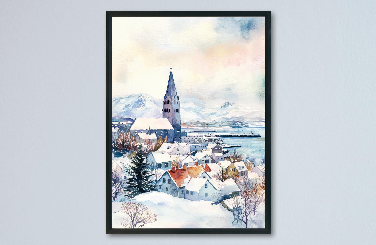 Reykjavik Watercolor Poster Reykjavik Travel Print Reykjavik Wall Art Reykjavik Cityscape Painting Iceland Souvenir Decor