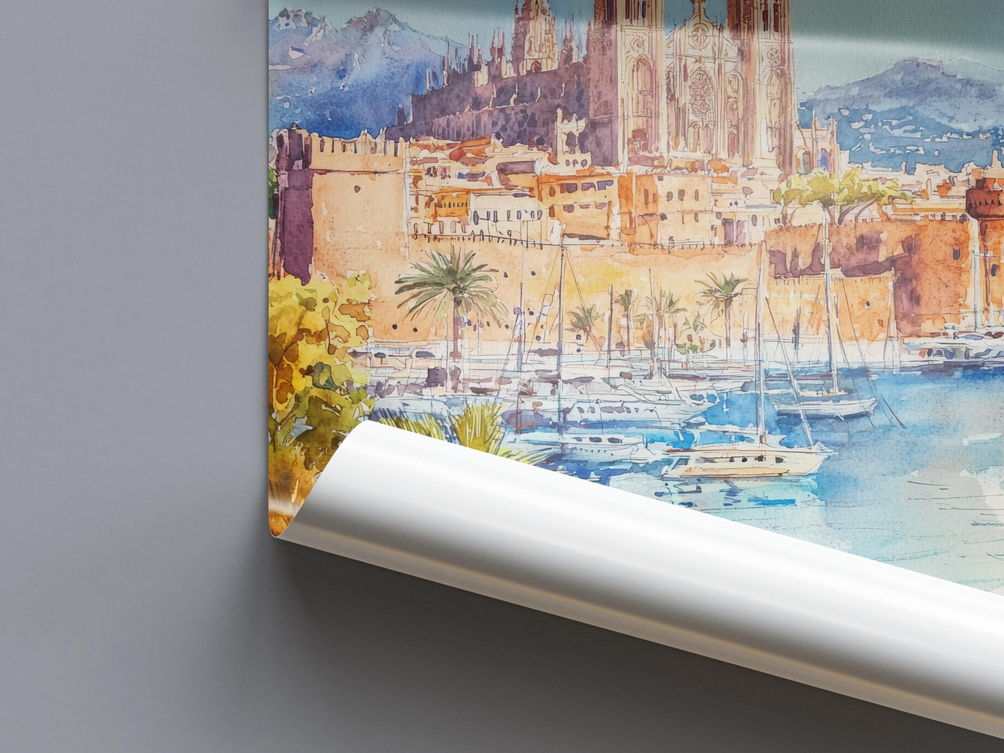 Palma de Mallorca Watercolor Poster Palma Travel Print Palma Wall Art Palma City Painting Mallorca Souvenir Spain Decor